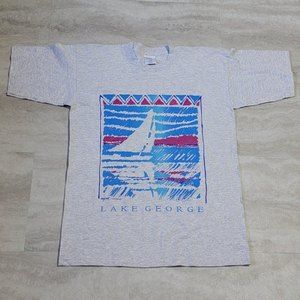 Vintage Sail Boat Lake George 1991 Suttons Graphic Gray Premier Sportswear Tee